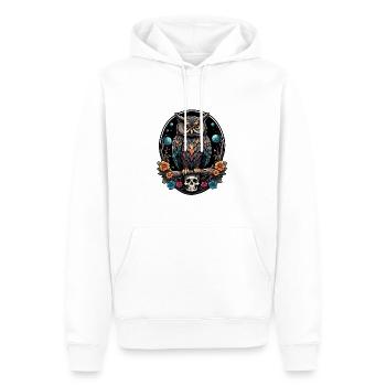 Hibou décoratif avec crâne et pétales de rose - Sweat à capuche Premium bio Homme - blanc - Devant - Nico (187cm)