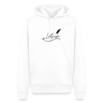 Latein Schriftzug Feder - Männer Premium Bio Hoodie - Weiß - Vorne - Nico (187cm)