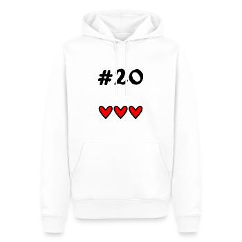 20 ANS. 20e ANNIVERSAIRE. ANNIVERSAIRE 20 ANS. 20 - Sweat à capuche Premium bio Homme - blanc - Devant - Nico (187cm)