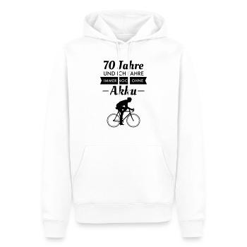 70 Jahre - Fahrrad Ohne Akku - Geburtstag Opa - Männer Premium Bio Hoodie - Weiß - Vorne - Nico (187cm)