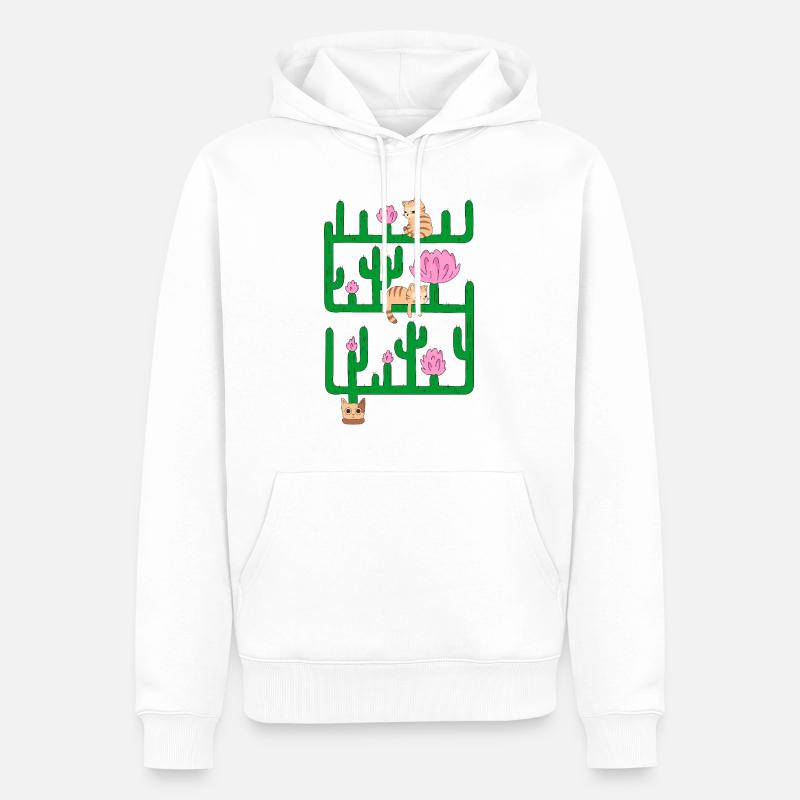 Chats et cactus - Sweat à capuche Premium bio Homme - blanc