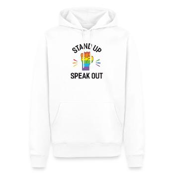Pride Month - Steh auf. Sprechen Sie sich aus. - Männer Premium Bio Hoodie - Weiß - Vorne - Nico (187cm)