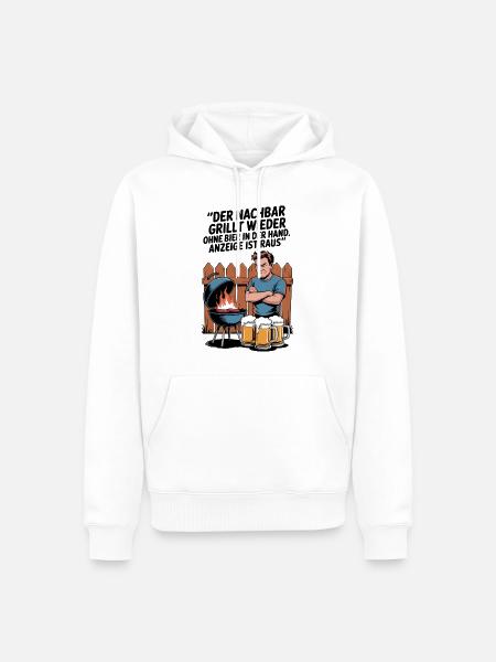 Grillwitz Biermotiv Nachbar Illustration - Männer Premium Bio Hoodie - Weiß