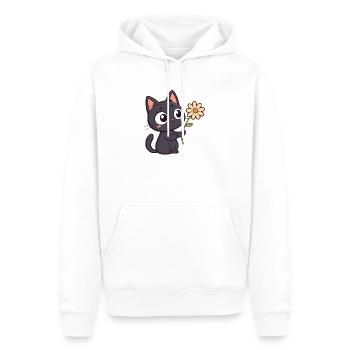 Kawaii Black Cat and Daisy - Men’s Premium Organic Hoodie - white - Front - Nico (187cm)
