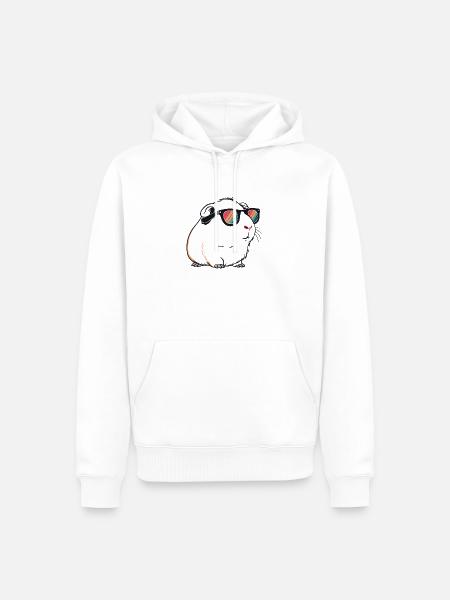Meerkaninchen mit Retro-Sonnenbrille - Männer Premium Bio Hoodie - Weiß