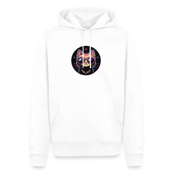 Chat Cartoon Néon Lunettes Rose - Sweat à capuche Premium bio Homme - blanc - Devant - Nico (187cm)