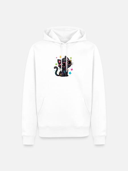 Schwarzes Katzenkonfetti und rosa Brille - Männer Premium Bio Hoodie - Weiß