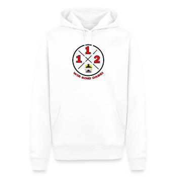 112-Wir sind dabei Kreislogo mit Text - Feuerwehr - Männer Premium Bio Hoodie - Weiß - Vorne - Nico (187cm)