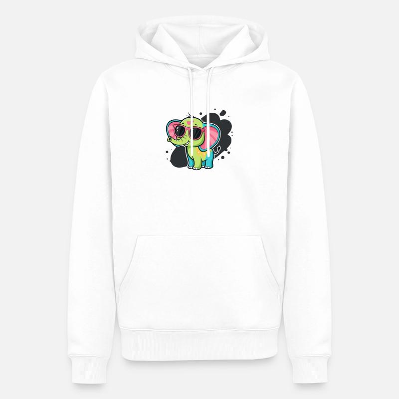 Bunter Elefant mit rosa Brille - Männer Premium Bio Hoodie - Weiß