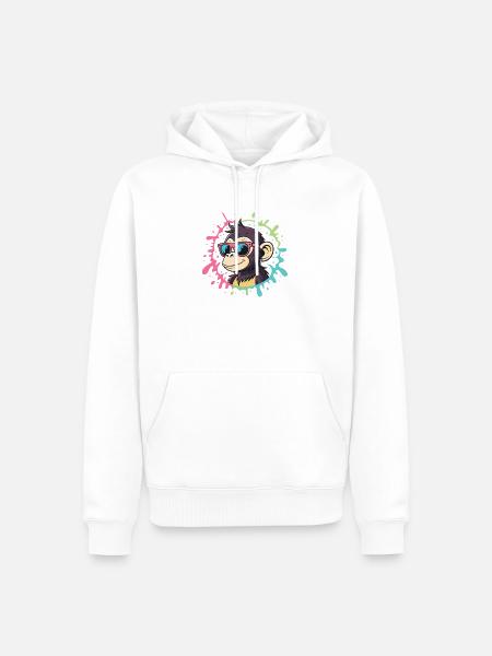 Cartoon Monkey Splash bunte rosa Brille - Männer Premium Bio Hoodie - Weiß