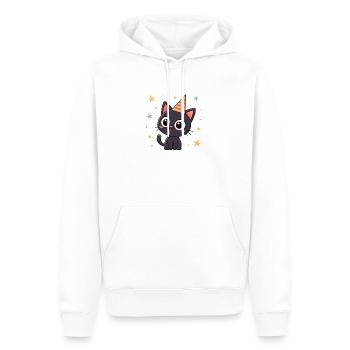 Chat noir party chapeau rayé - Sweat à capuche Premium bio Homme - blanc - Devant - Nico (187cm)