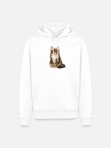 Maine Coon Katze - Männer Premium Bio Hoodie - Weiß