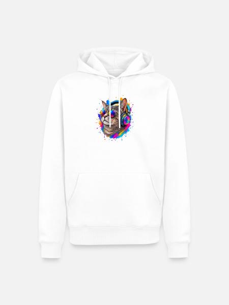 Katze Headphone cool Musik - Männer Premium Bio Hoodie - Weiß