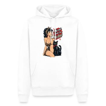 Rockabella mit schwarzer Katze im Retro Stil - Männer Premium Bio Hoodie - Weiß - Vorne - Nico (187cm)