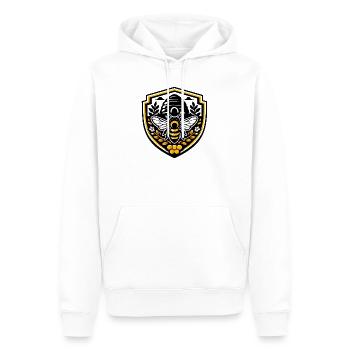 Bienenemblem Schild - Männer Premium Bio Hoodie - Weiß - Vorne - Nico (187cm)