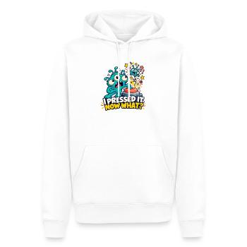 Ich habe ihn gedrückt. Und jetzt? - Männer Premium Bio Hoodie - Weiß - Vorne - Nico (187cm)