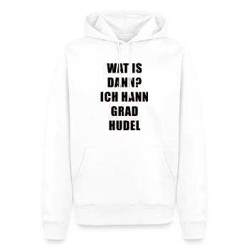 Wat is dann? Ich hann grad Hudel Trierer Platt - Männer Premium Bio Hoodie - Weiß - Vorne - Nico (187cm)