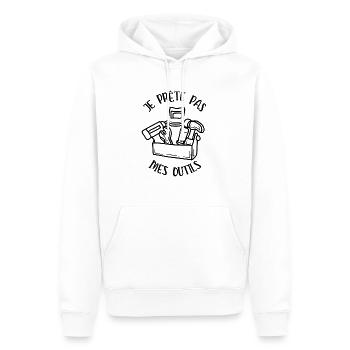 je prête pas mes outils - Sweat à capuche Premium bio Homme - blanc - Devant - Nico (187cm)