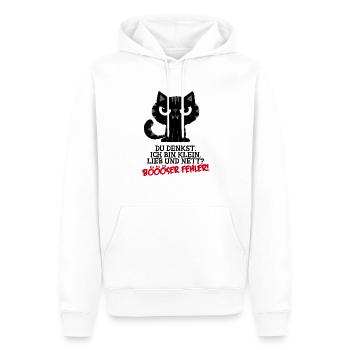 Klein Lieb Nett - Böser Fehler Spruch Katze - Männer Premium Bio Hoodie - Weiß - Vorne - Nico (187cm)