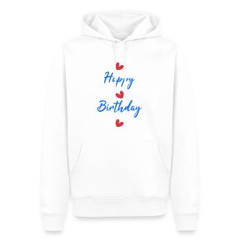 ÅRSDAG. TILLYKKE MED FØDSELSDAGEN. TILLYKKE MED FØDSELSDAGEN. - Herre Premium økologisk hoodie - hvid - Foran - Nico (187cm)