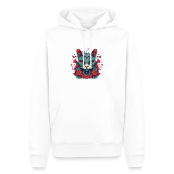 Katze umgeben von roter Rose - Männer Premium Bio Hoodie - Weiß - Vorne - Nico (187cm)