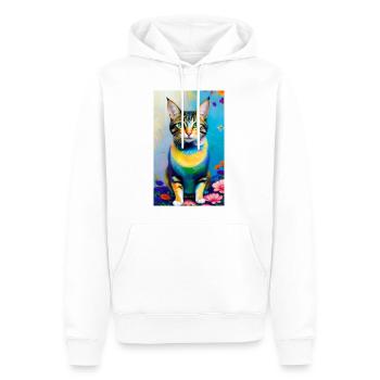 Chat domestique à poil court avec des fleurs - Sweat à capuche Premium bio Homme - blanc - Devant - Nico (187cm)