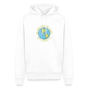 Let Only One Planet Leave Earth Day - Men’s Premium Organic Hoodie - white - Front - Nico (187cm)