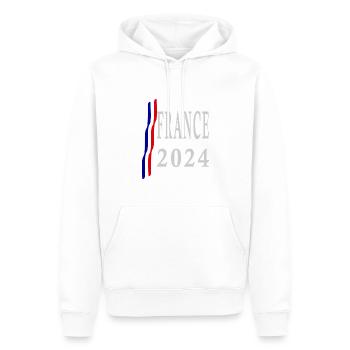 France 2024 - nouveau design - Sweat à capuche Premium bio Homme - blanc - Devant - Nico (187cm)