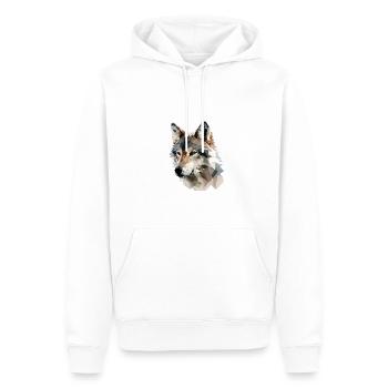Ausdrucksstarker Polygon-Wolf – Wildtier - Männer Premium Bio Hoodie - Weiß - Vorne - Nico (187cm)