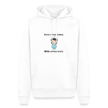 Lustiges MFA Spruchshirt – MFAs retten Ärzte - Männer Premium Bio Hoodie - Weiß - Vorne - Nico (187cm)