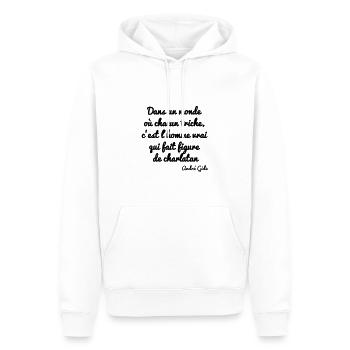 Dans un monde où tout le monde triche.... - Sweat à capuche Premium bio Homme - blanc - Devant - Nico (187cm)