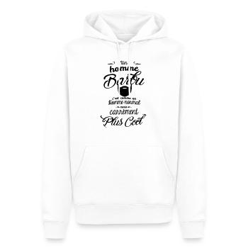 Un homme barbu c'est carrément plus cool - Sweat à capuche Premium bio Homme - blanc - Devant - Nico (187cm)