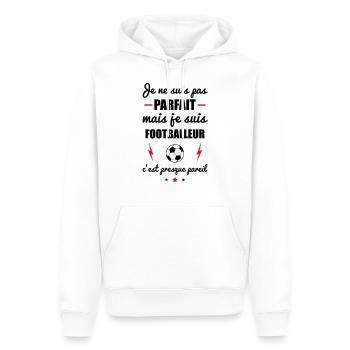 pas parfait mais foot, football, footballeur - Sweat à capuche Premium bio Homme - blanc - Devant - Nico (187cm)