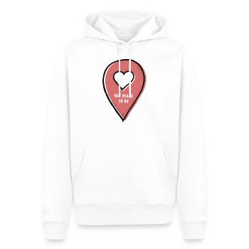 Standort | the place to be | Koordinaten eingeben - Männer Premium Bio Hoodie - Weiß - Vorne - Nico (187cm)