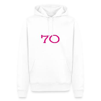 70. 70 ANS. 70e ANNIVERSAIRE. ANNIVERSAIRE 70 ANS. - Sweat à capuche Premium bio Homme - blanc - Devant - Nico (187cm)