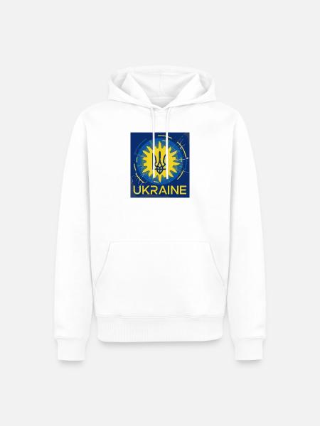 Lebendiges ukrainisches Emblem T-Shirt-Design - Männer Premium Bio Hoodie - Weiß