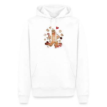 Fröhlicher Lebkuchenmann mit Weihnachtsplätzchen - Männer Premium Bio Hoodie - Weiß - Vorne - Nico (187cm)