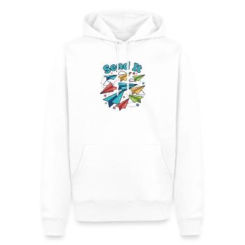 Send It Papierflugzeuge - Männer Premium Bio Hoodie - Weiß - Vorne - Nico (187cm)