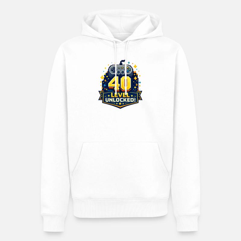 40 Level Freigeschaltet Retro Controller - Männer Premium Bio Hoodie - Weiß