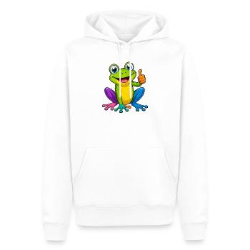 Dessin animé grenouille colorée pouce levé animal drôle - Sweat à capuche Premium bio Homme - blanc - Devant - Nico (187cm)
