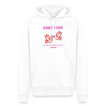 GAME OVER neue Geschäftsführung JGA Frauen  - Männer Premium Bio Hoodie - Weiß - Vorne - Nico (187cm)