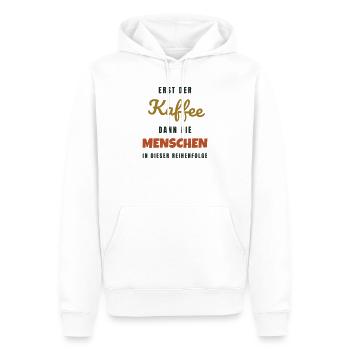 Erst der Kaffee dann die Menschen - Büro Spruch - Männer Premium Bio Hoodie - Weiß - Vorne - Nico (187cm)