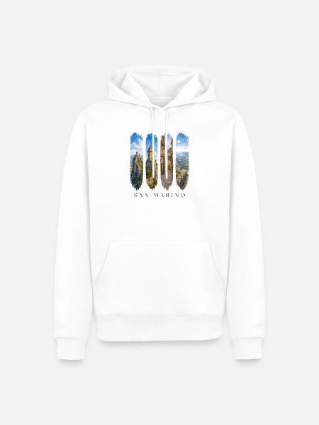 San Marino Travel – Festung & Natur Motiv - Männer Premium Bio Hoodie - Weiß