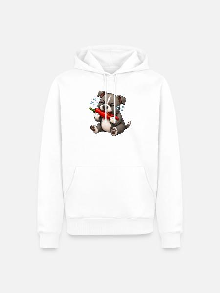 Pitbull Chili Scharf Lustiger Cartoon - Männer Premium Bio Hoodie - Weiß