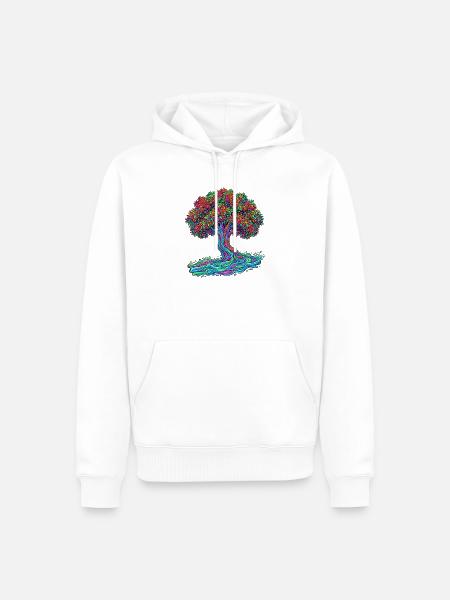 Baum des Lebens – Psychedelic Regenbogen Motiv - Männer Premium Bio Hoodie - Weiß