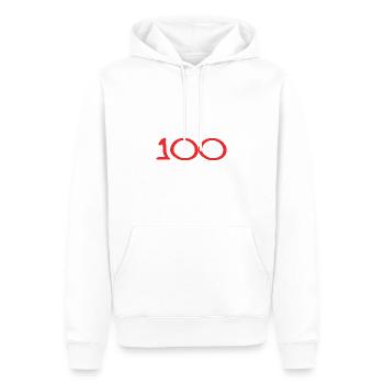 100. 100 ANS. 100e ANNIVERSAIRE. ANNIVERSAIRE 100 - Sweat à capuche Premium bio Homme - blanc - Devant - Nico (187cm)