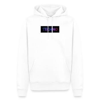 Techno Neon Glitch Text - Männer Premium Bio Hoodie - Weiß - Vorne - Nico (187cm)