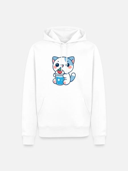 Kawaii Erdbeer-Katze - Männer Premium Bio Hoodie - Weiß