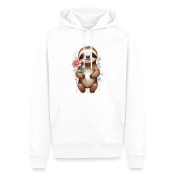 Flower Power Faultier - Aquarell - Männer Premium Bio Hoodie - Weiß - Vorne - Nico (187cm)