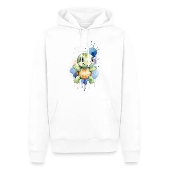 Tortue Kawaii - Aquarelle - Sweat à capuche Premium bio Homme - blanc - Devant - Nico (187cm)